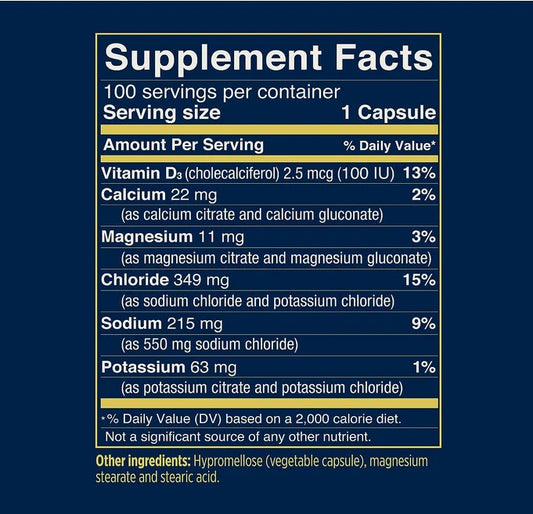 SaltStick Electrolyte Caps - 100 Vegetarian Capsules - Nutritional Table